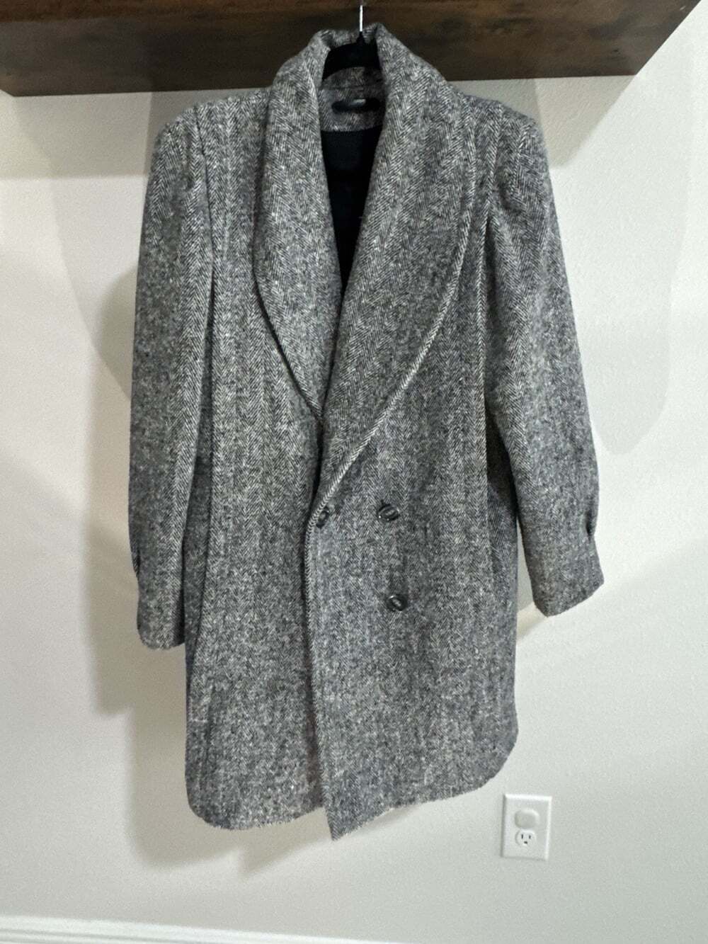 Vintage ILGWU Union Made Herringbone Tweed Coat Women Sz 10 Double Breasted USA